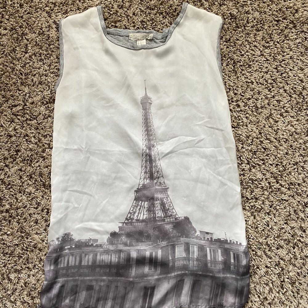 Gray Forever 21 Eiffel Tower Tank Top